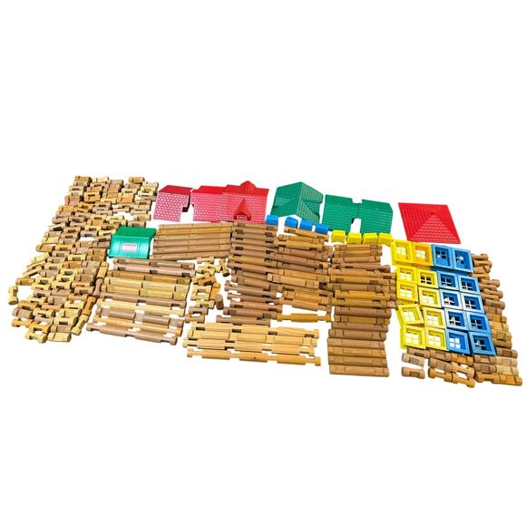 Lincoln Logs Town Square 274 pcs incomplete (missing 4 pcs) mixed set blocks - Picture 1 of 10